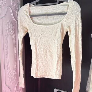 Free People Cream Textured Fitted Blouse